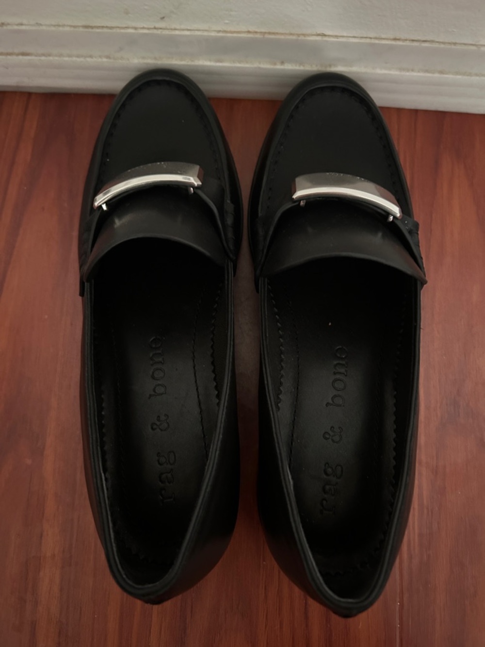 rag & bone Black Leather Penny Loafers with Silver Plaque - Picture 8 of 8